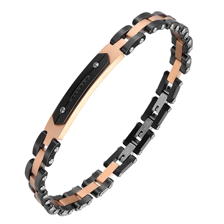 Rose Gold Plated Zircon Link Chain Bracelet For Men