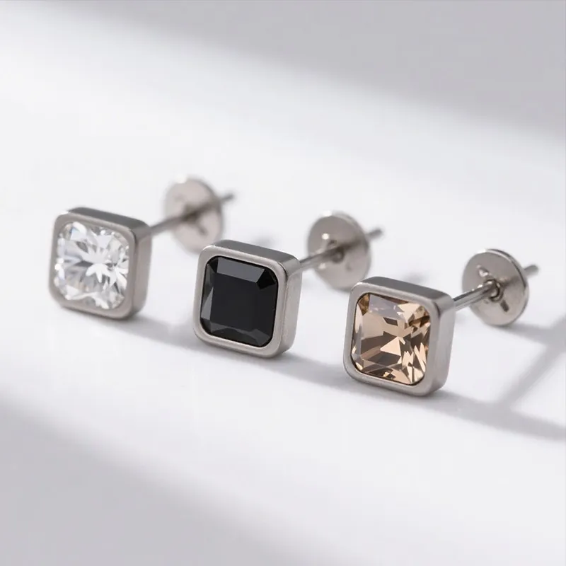 Titanium Geometric Gemstone Stud Earrings Titanium Geometric Gemstone Stud Earrings
