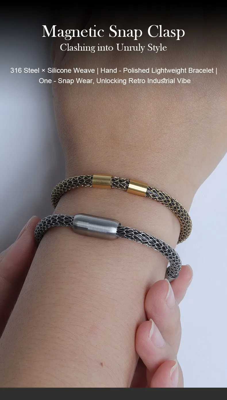 316L Stainless Steel 18kGold and Steel Silicone Magnetic Buckle Bracelet 316L Stainless Steel 18kGold and Steel Silicone Magnetic Buckle Bracelet