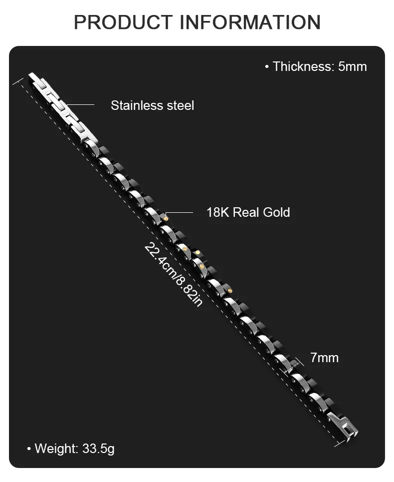 316L Stainless Steel Black Ceramic Bracelet with Genuine 18K Gold Rivets detail 316L Stainless Steel Black Ceramic Bracelet with Genuine 18K Gold Rivets detail